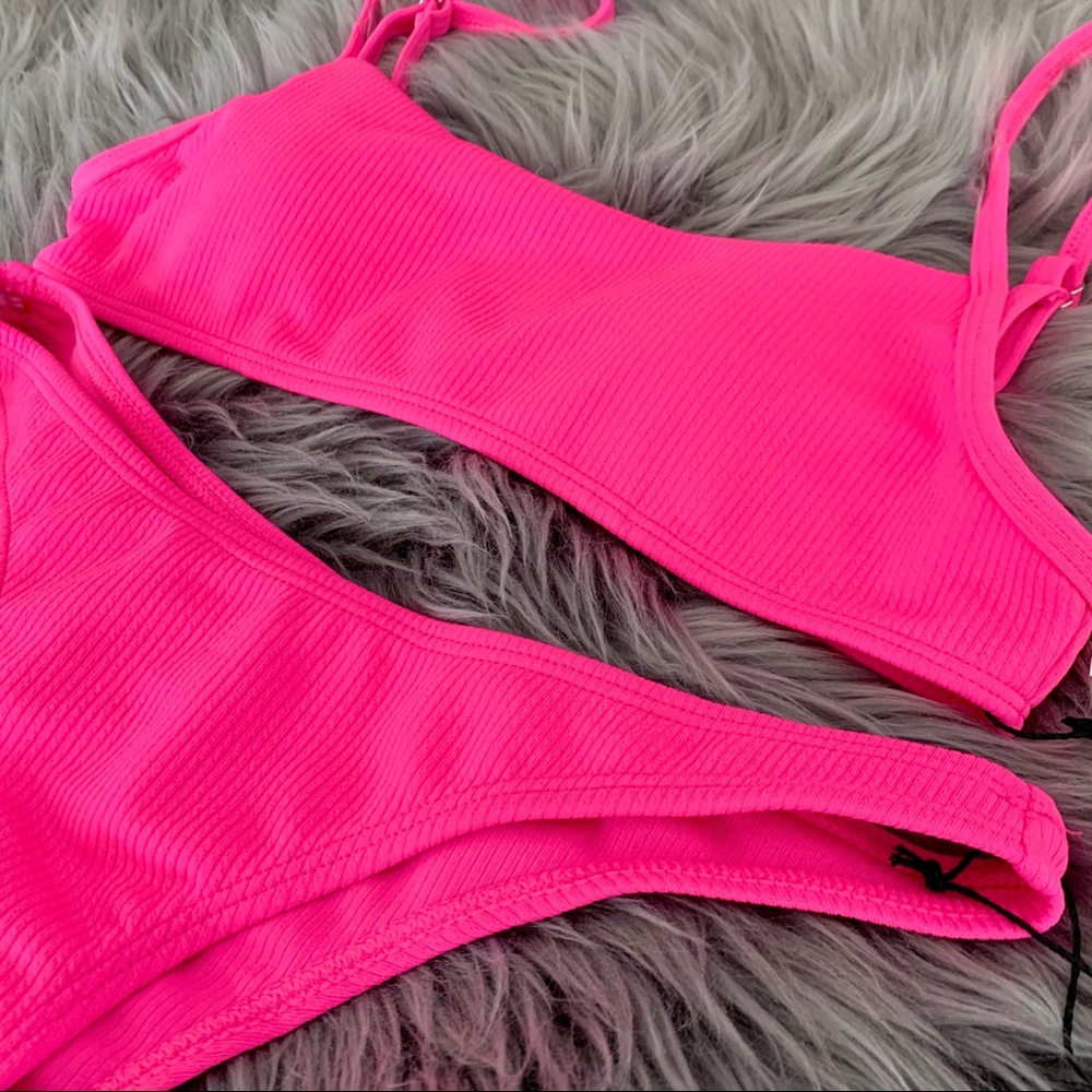 Neon Pink Ribbed Bikini NWT - Picture 6 of 9